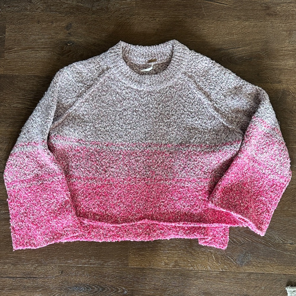 Free People Pink Ombre Crew Neck Sweater